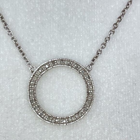 925 Sterling Silver And Crystal Pave Circle Necklace - Picture 2 of 4